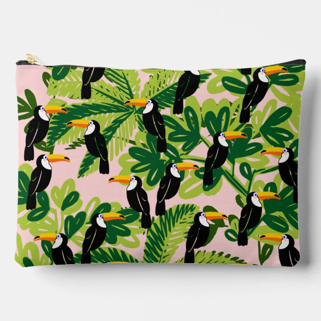 Sac de toilette Toucan rose et vert (Recto)