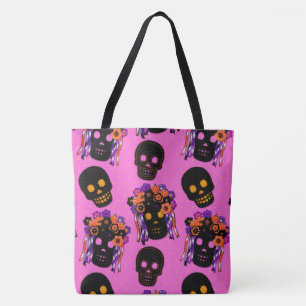 Sac de traitement d'Halloween rose pour les crânes