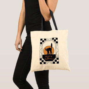 Sac d'Halloween vintage noir chat et lune