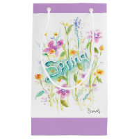 Sac en papier cadeau motif fleurs lavande violette
