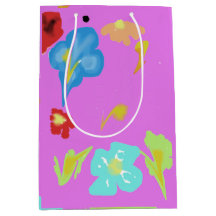 Sac en papier cadeau moyen en art floral coloré ab