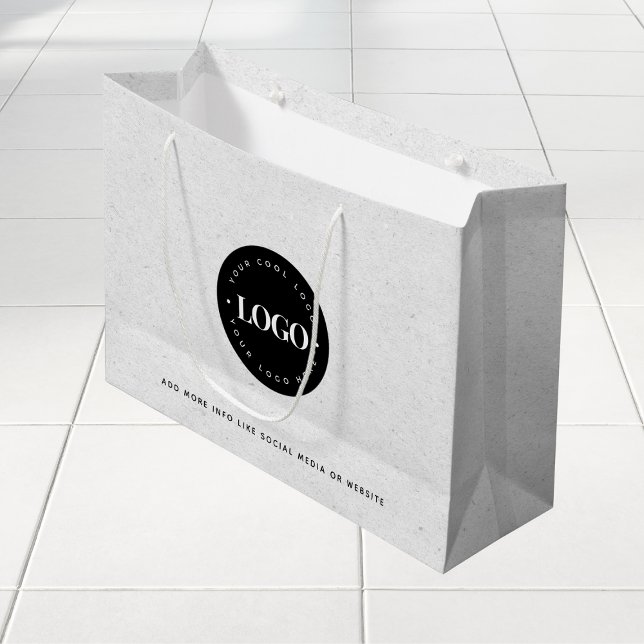 Sac en papier kraft gris aspect rond logo entrepri (Créateur téléchargé)