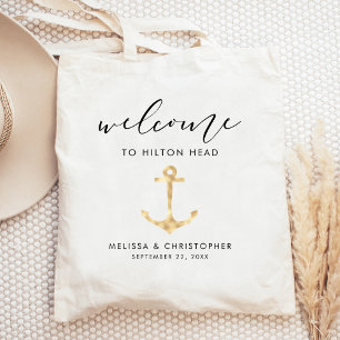 Sac en toile de bienvenue pour mariage nautique or