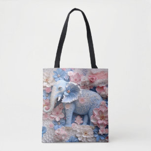 Sac en toile Fourre-tout Eléphant bleu 3D avec fle