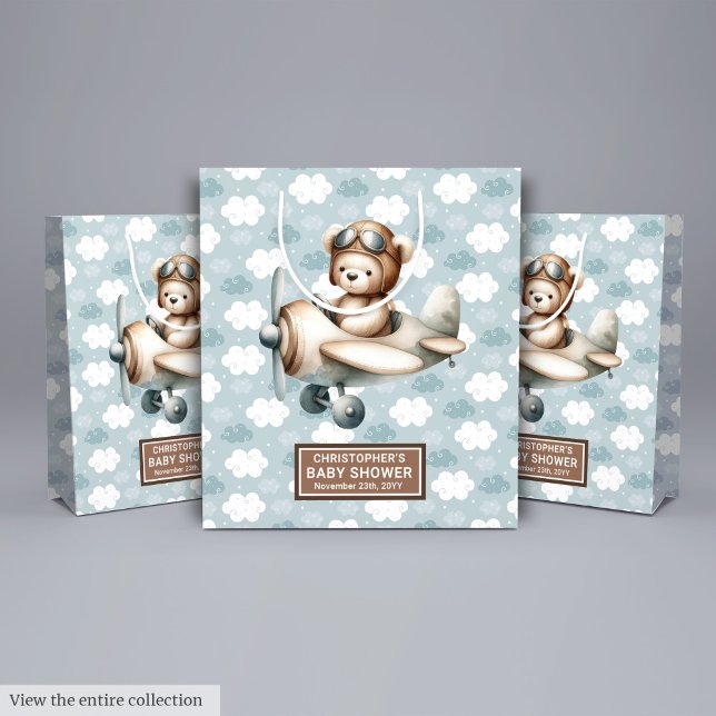 Sac Faveur Baby shower de la partie pilote de l'ou (Cute Teddy Bear Pilot Baby Shower Party Favor Bag)