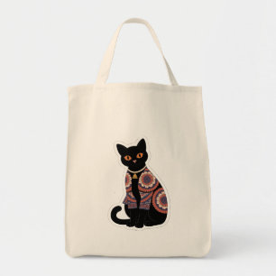 Sac fourre-tout à cloche et chat noir Mandala