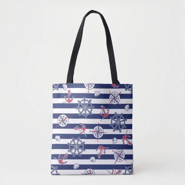 Sac fourre-tout à épaules bleu et blanc de la Mari (Devant)