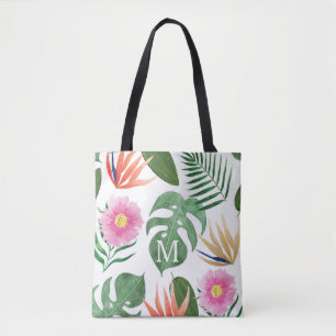 Sac fourre-tout à fleurs tropicales et monogramme