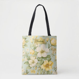 Sac fourre-tout à impression florale avec nom pers