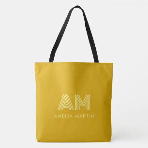 Sac fourre-tout à monogramme jaune moutarde rétro 