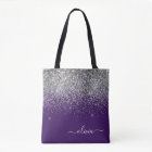 Sac fourre-tout à monogramme pailleté violet argen