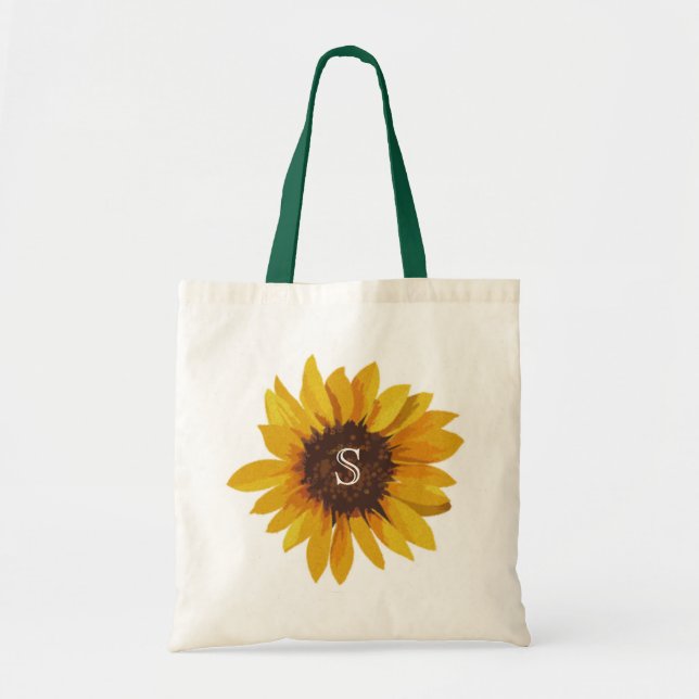 Sac fourre-tout à monogramme tournesol aquarelle (Devant)