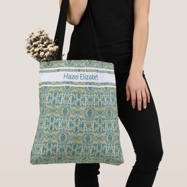 Sac fourre-tout à motif bleu paon moderne (De près)
