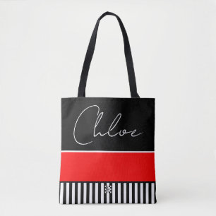 Sac fourre-tout à rayures rouges, noires et blanch