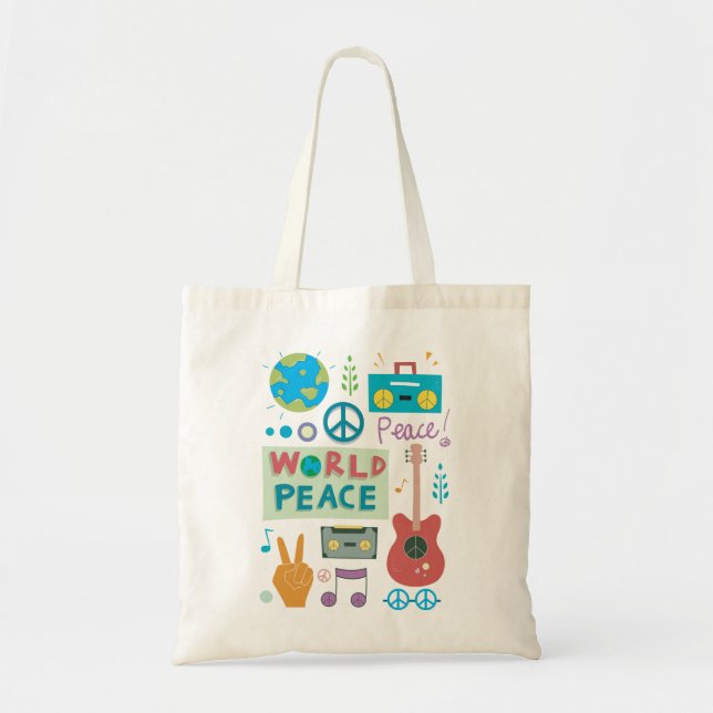Sac fourre-tout à symboles de paix du monde (Devant)