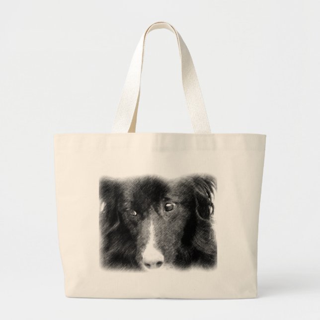 Sac fourre-tout animal noir à art de border collie (Devant)