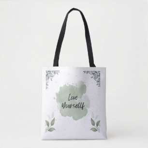 Sac fourre-tout aquarelle feuilles vertes et blanc