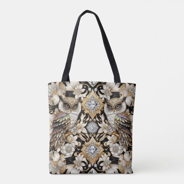 Sac fourre-tout Art déco aux hiboux arc-en-ciel (Dos)