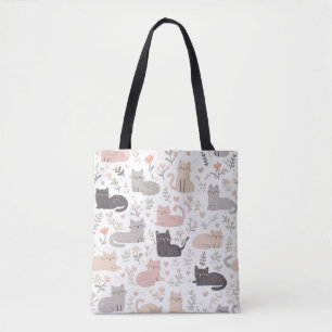 Sac fourre-tout au motif floral et chat pastel ado