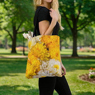 Sac fourre-tout aux chrysanthèmes blancs et jaunes