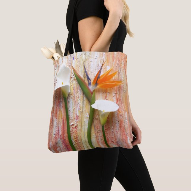 Sac fourre-tout aux fleurs orange et blanche (De près)