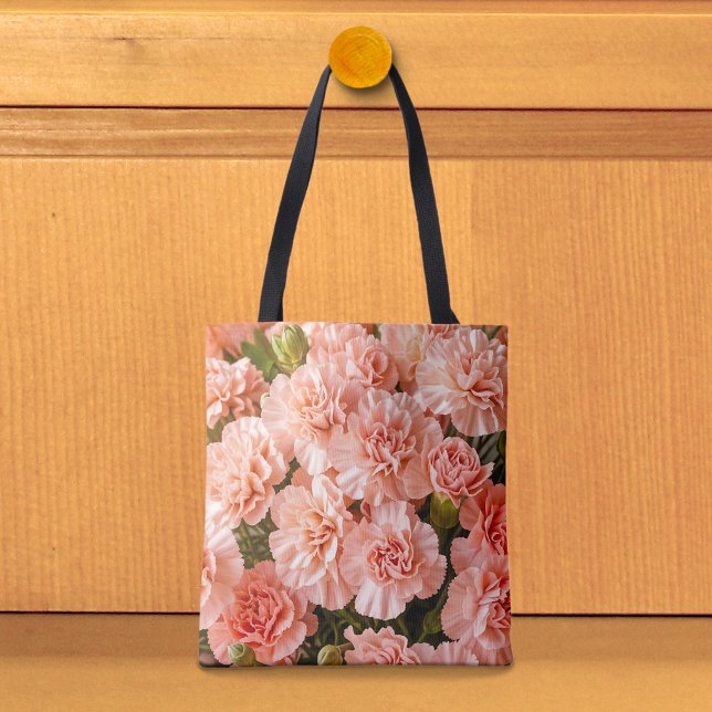 Sac fourre-tout aux oeillets rose pâle (Tote bag with pale pink carnations)
