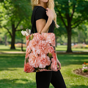 Sac fourre-tout aux oeillets rose pâle