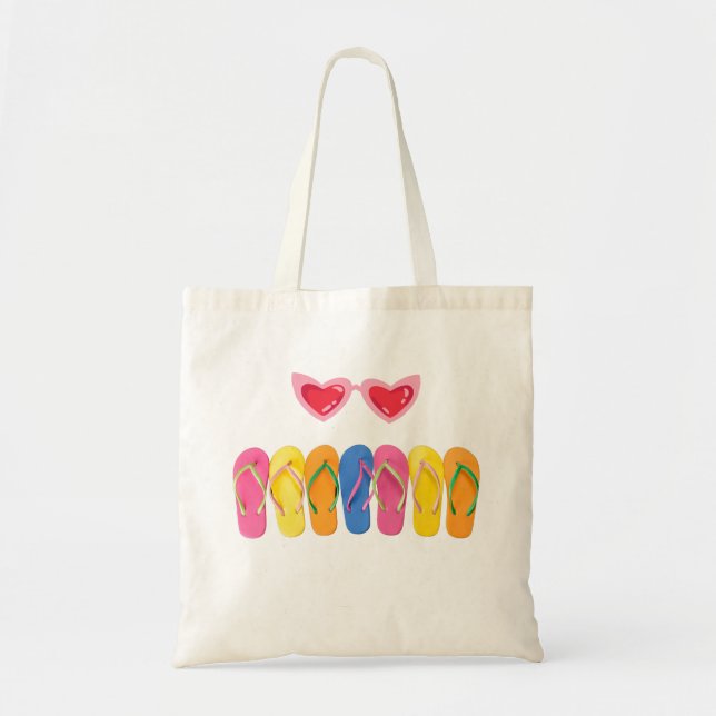 Sac fourre-tout beige avec tongs colorés (Devant)