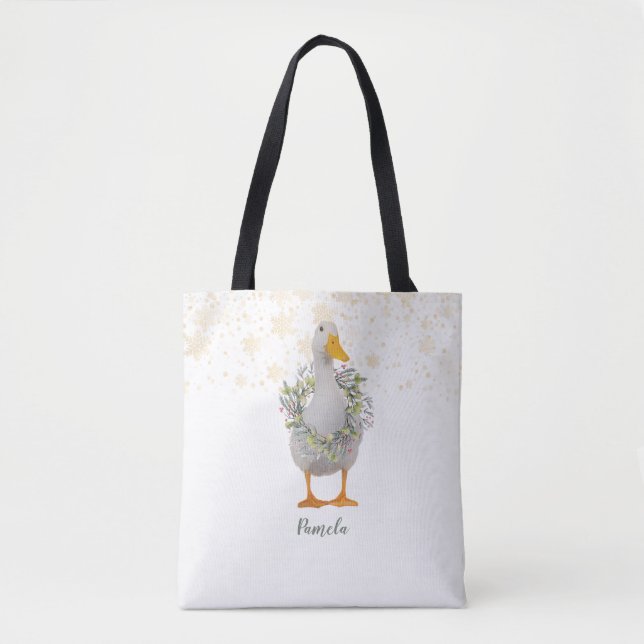 Sac fourre-tout blanc de canard de Noël (Devant)
