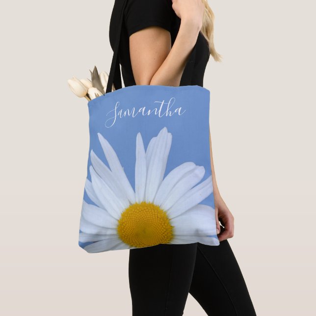 Sac fourre-tout blanc élégant bleu marguerite (De près)