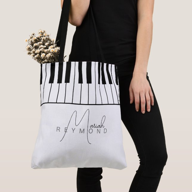 Sac fourre-tout blanc tout-en-un Piano avec nom de (De près)