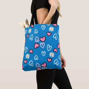 Sac fourre-tout bleu à motif de cœurs mignons et d