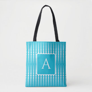 Sac fourre-tout bleu aqua et blanc à pois