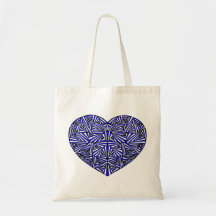 Sac fourre-tout bleu embrouillé à coeur