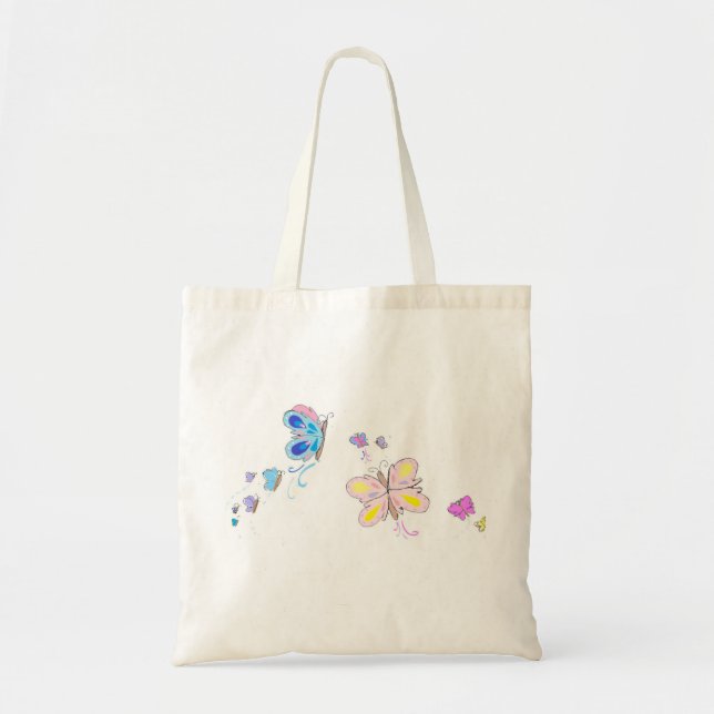 Sac fourre-tout bleu et rose à papillons (Devant)