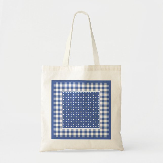 Sac fourre-tout, Bleu foncé, Pois blancs et chèque (Devant)