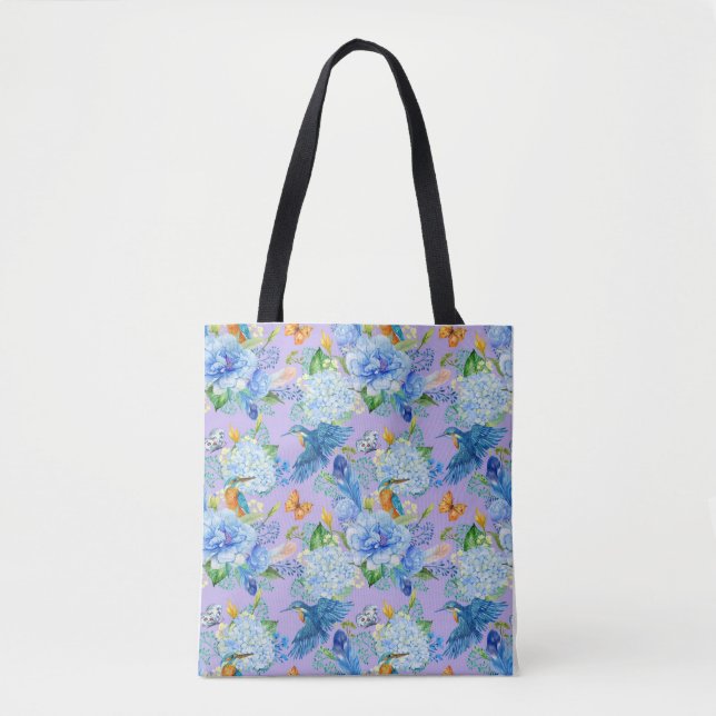 Sac fourre-tout Blue Hydrangeas et Hummingbirds (Devant)