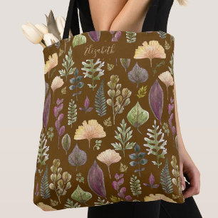 Sac fourre-tout brun personnalisé aux feuilles d'a