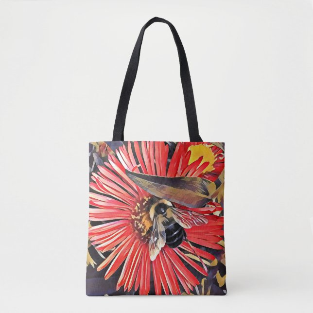 Sac fourre-tout Bumblebee sur Zinnia Flower (Devant)