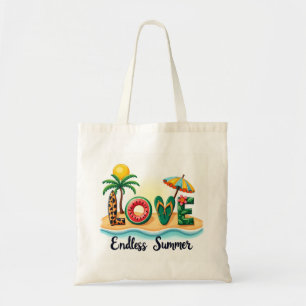 Sac fourre-tout cartoon de plage tropicale LOVE
