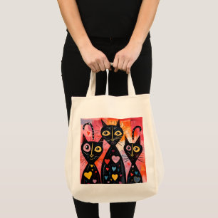 Sac fourre-tout Chat Amour Cœurs rouges