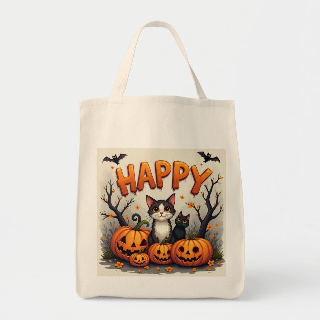Sac fourre-tout chat d'Halloween (Devant)