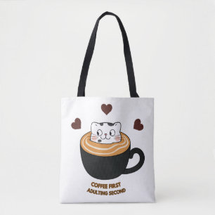 Sac fourre-tout chat mignon café d'abord passage à