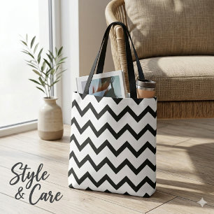 Sac fourre-tout Chevron classique en blanc et noir