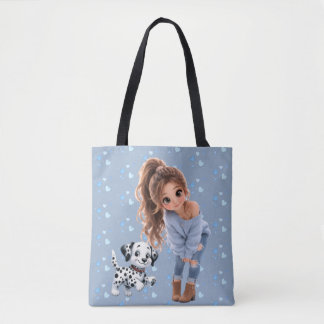 Sac fourre-tout Chibi Girl & chiot mignon