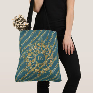 Sac fourre-tout chic bleu et or