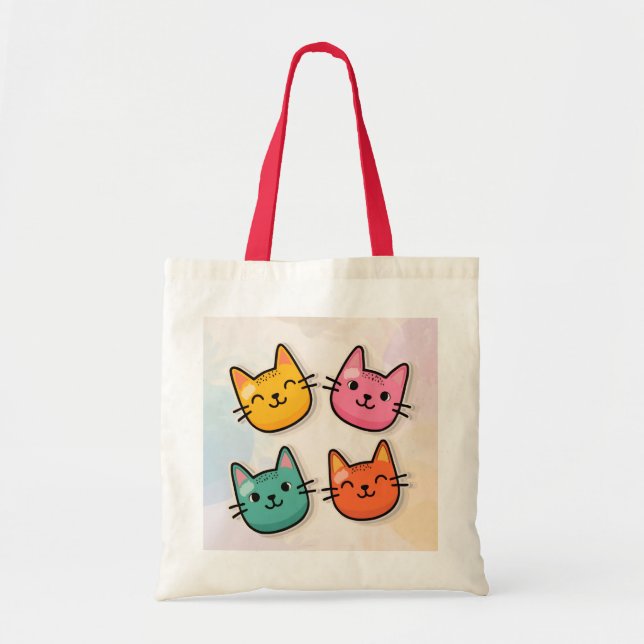 Sac fourre-tout coloré Kitty Visages (Devant)