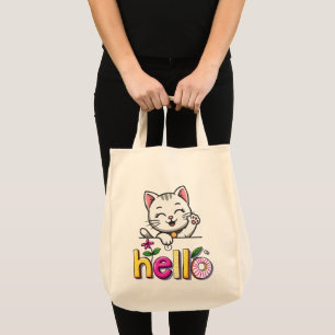 Sac fourre-tout coloré rétro avec chat mignon qui