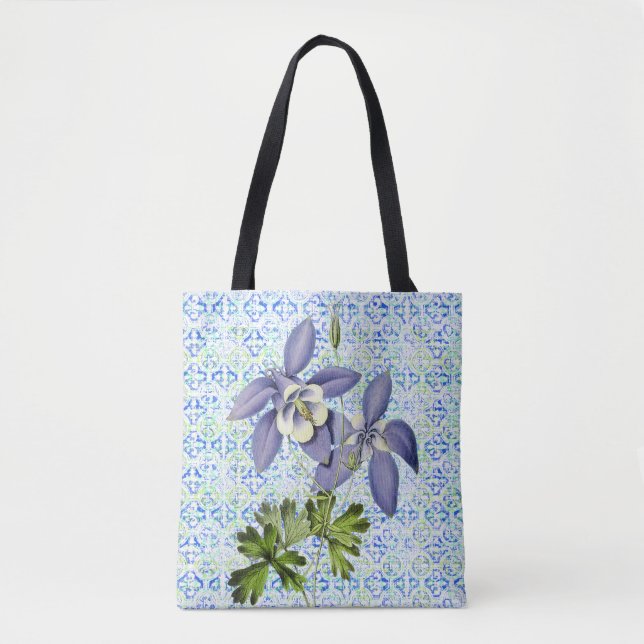 Sac fourre-tout Columbine de style vintage Blue Fl (Devant)