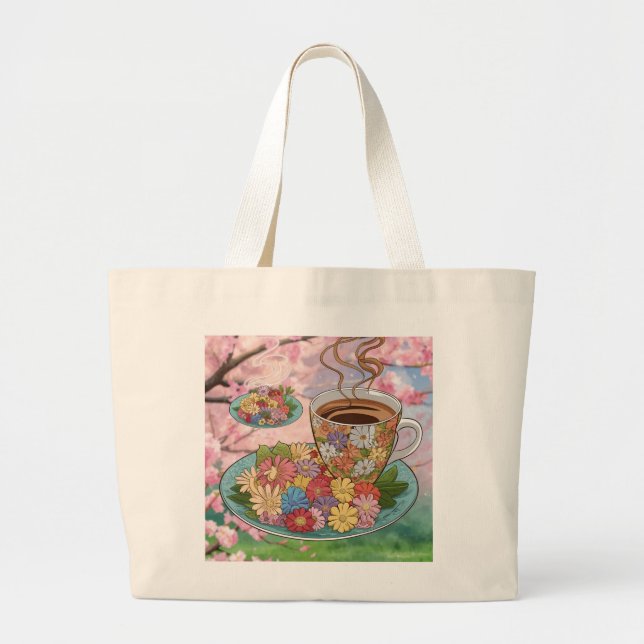 Sac fourre-tout-Coupe et café à la fleur (Devant)